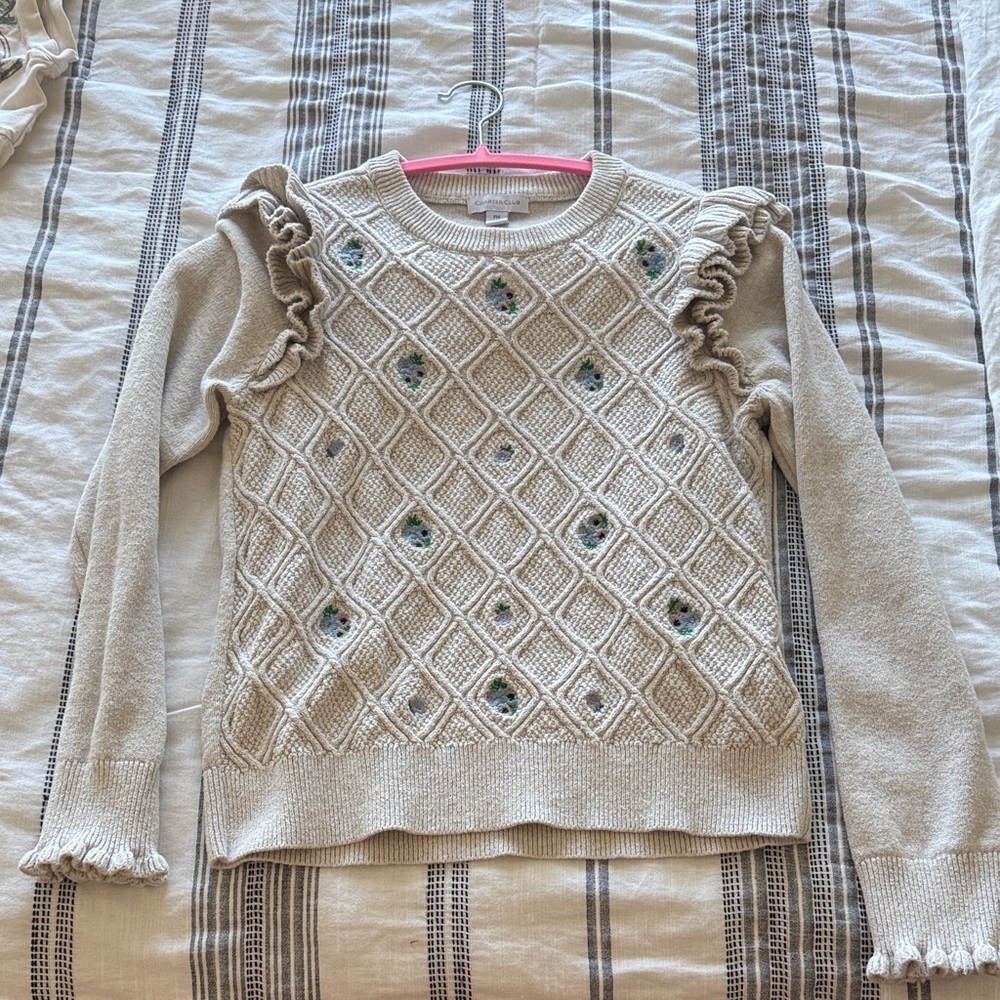 Charter Club Cream Sweater with Ruffle Accents